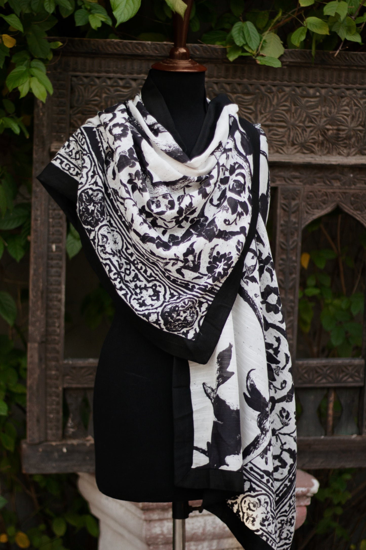 Black & White Silk Dupatta