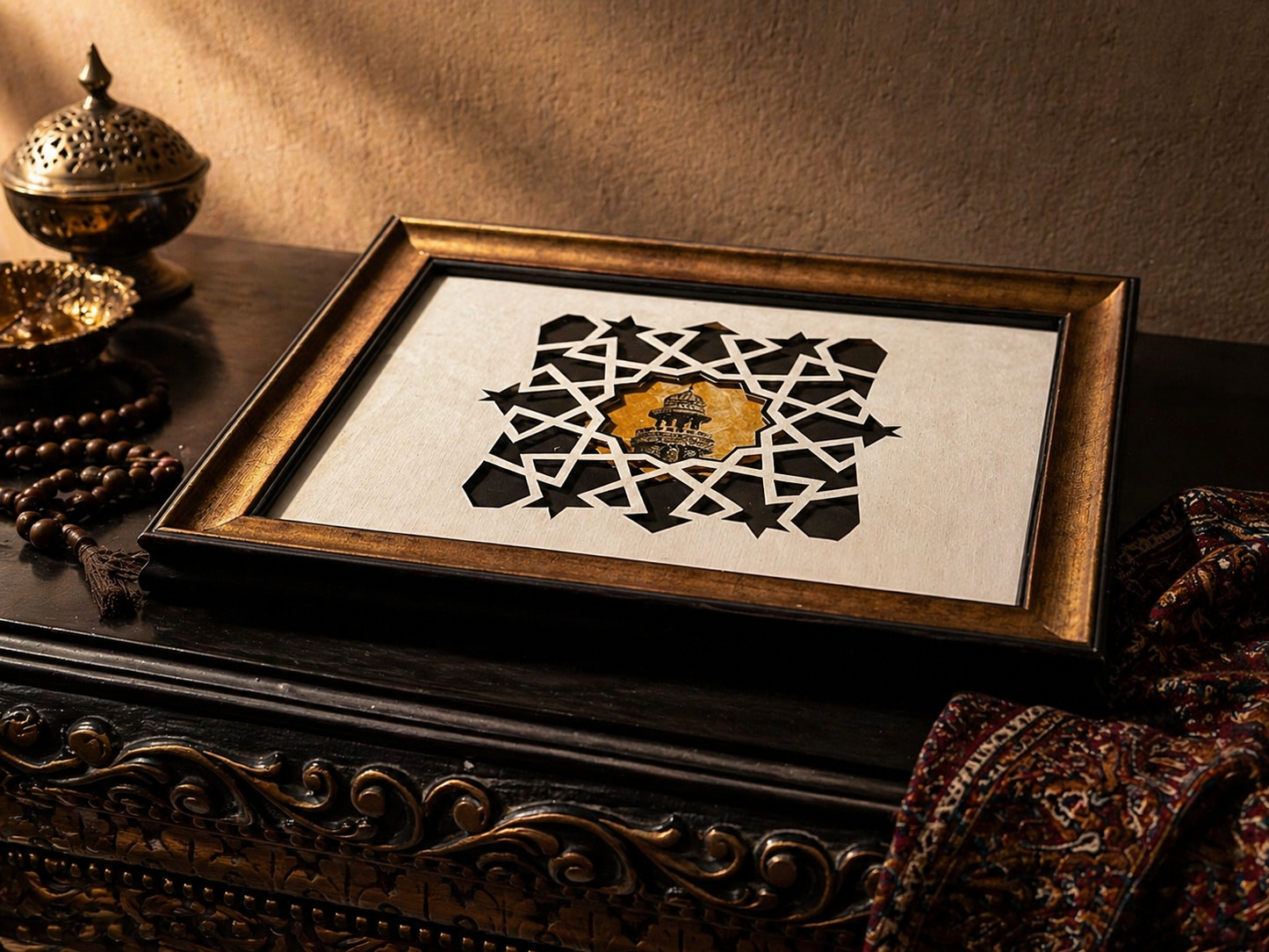 Geometric Noor – Islamic Pattern with Minaret Detail