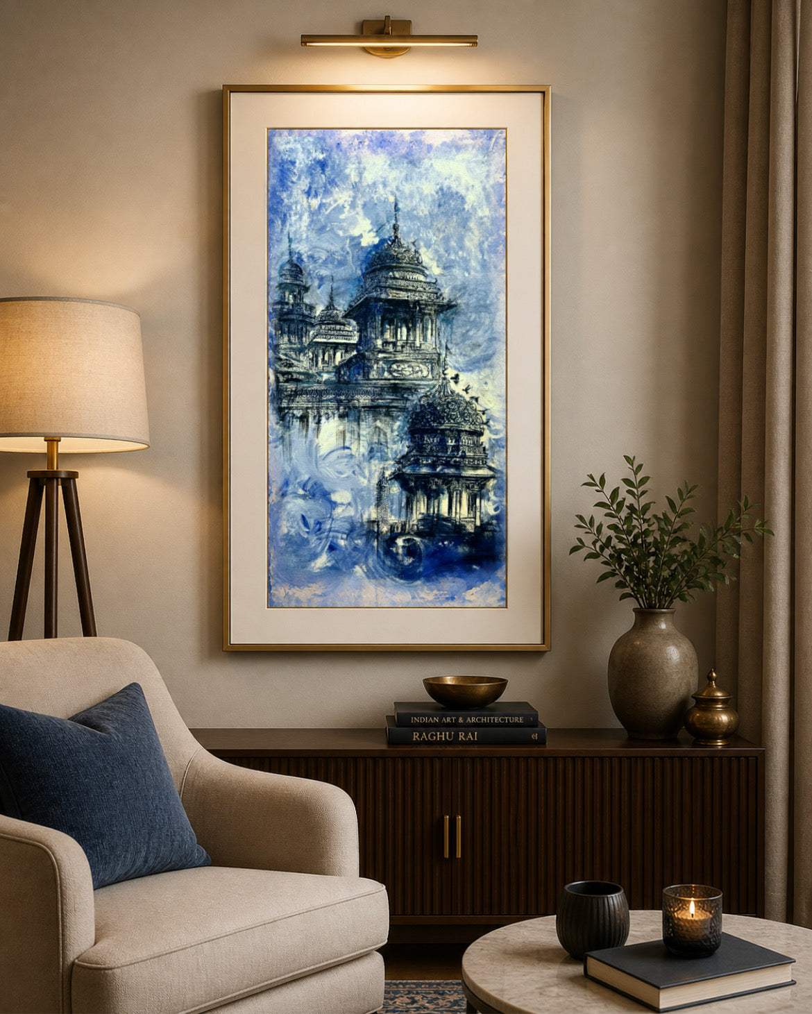 Hand-Painted Mughal Architecture Artwork – Blue Wazir Khan Inspired Painting