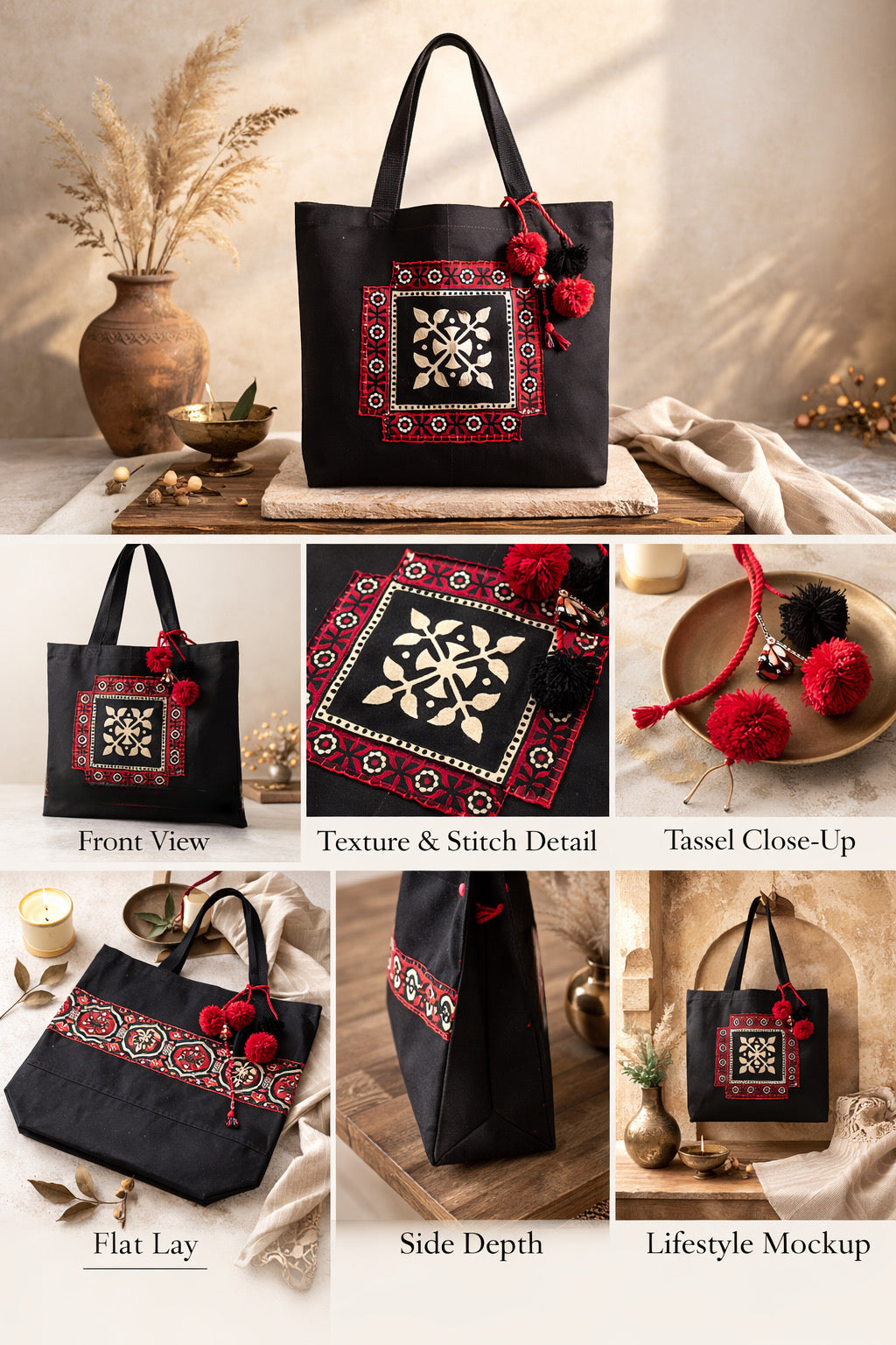Ajrak Tote bags