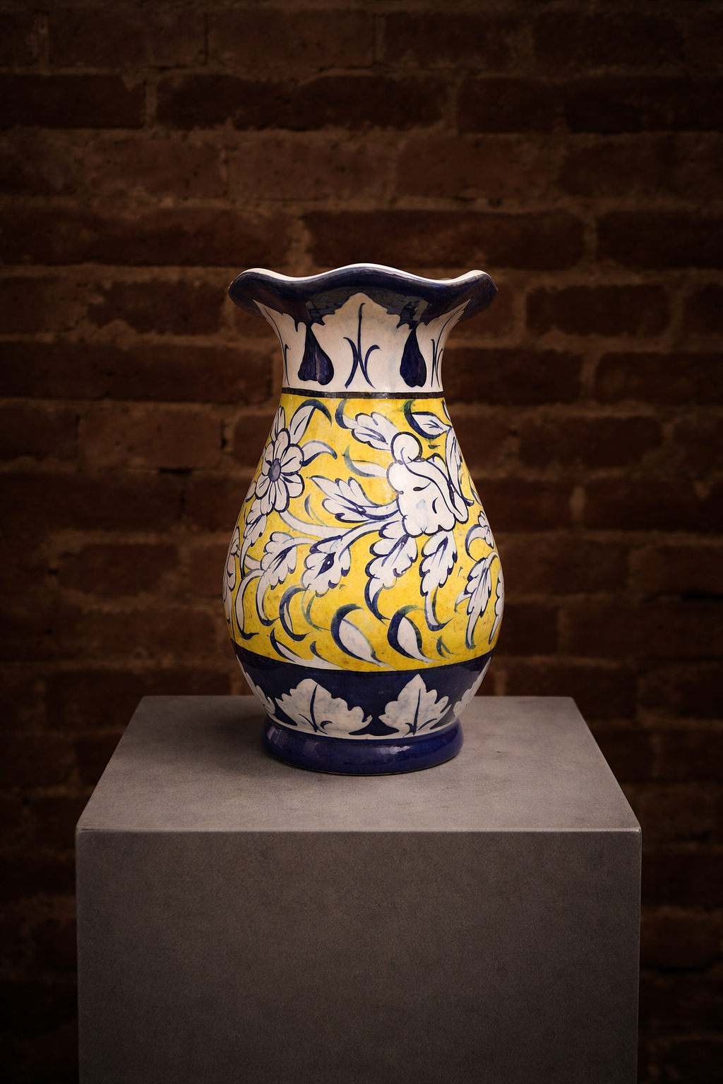 Yellow round vase - Multan pottery