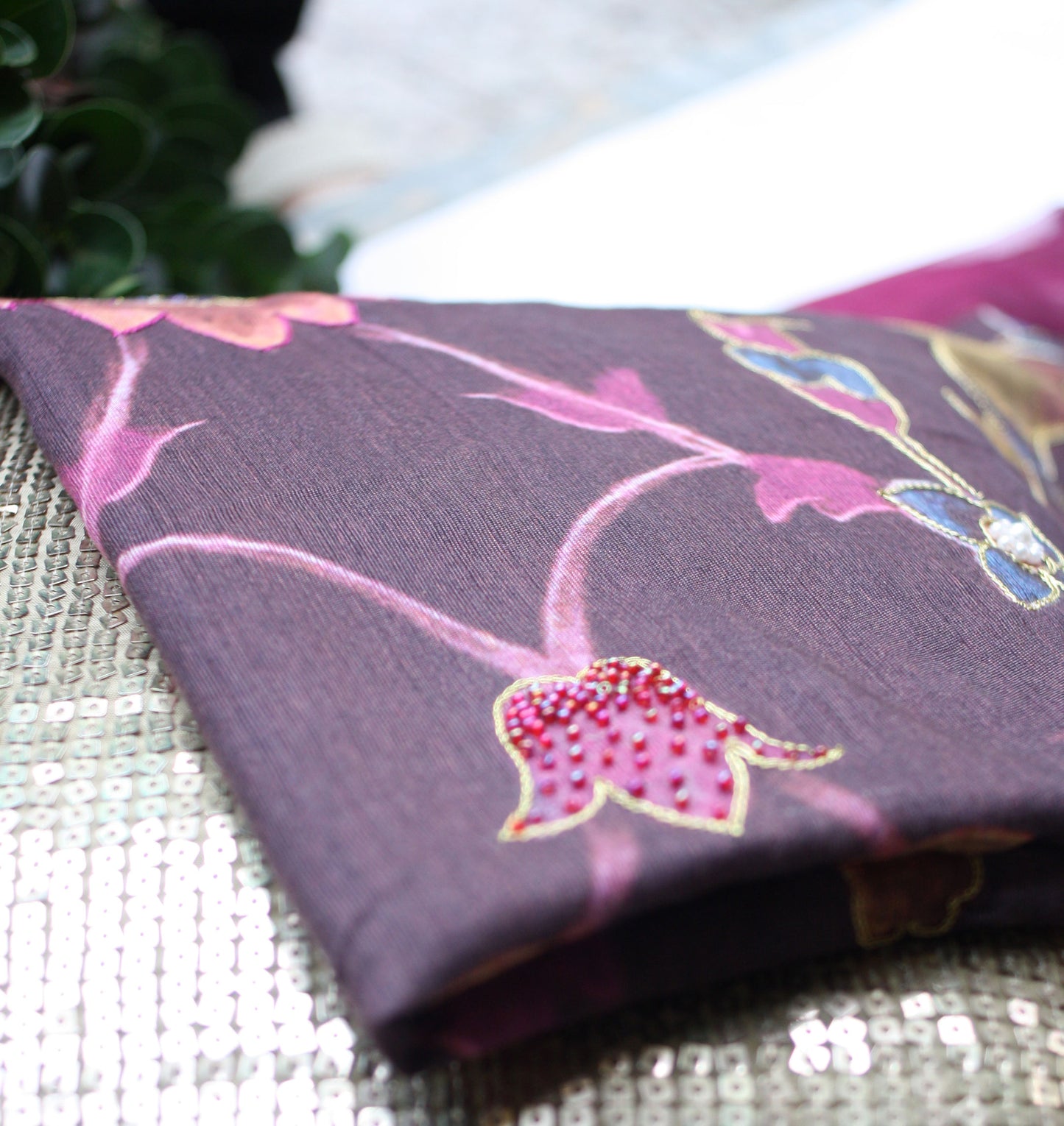 Brown Magenta Arabesque Scarf