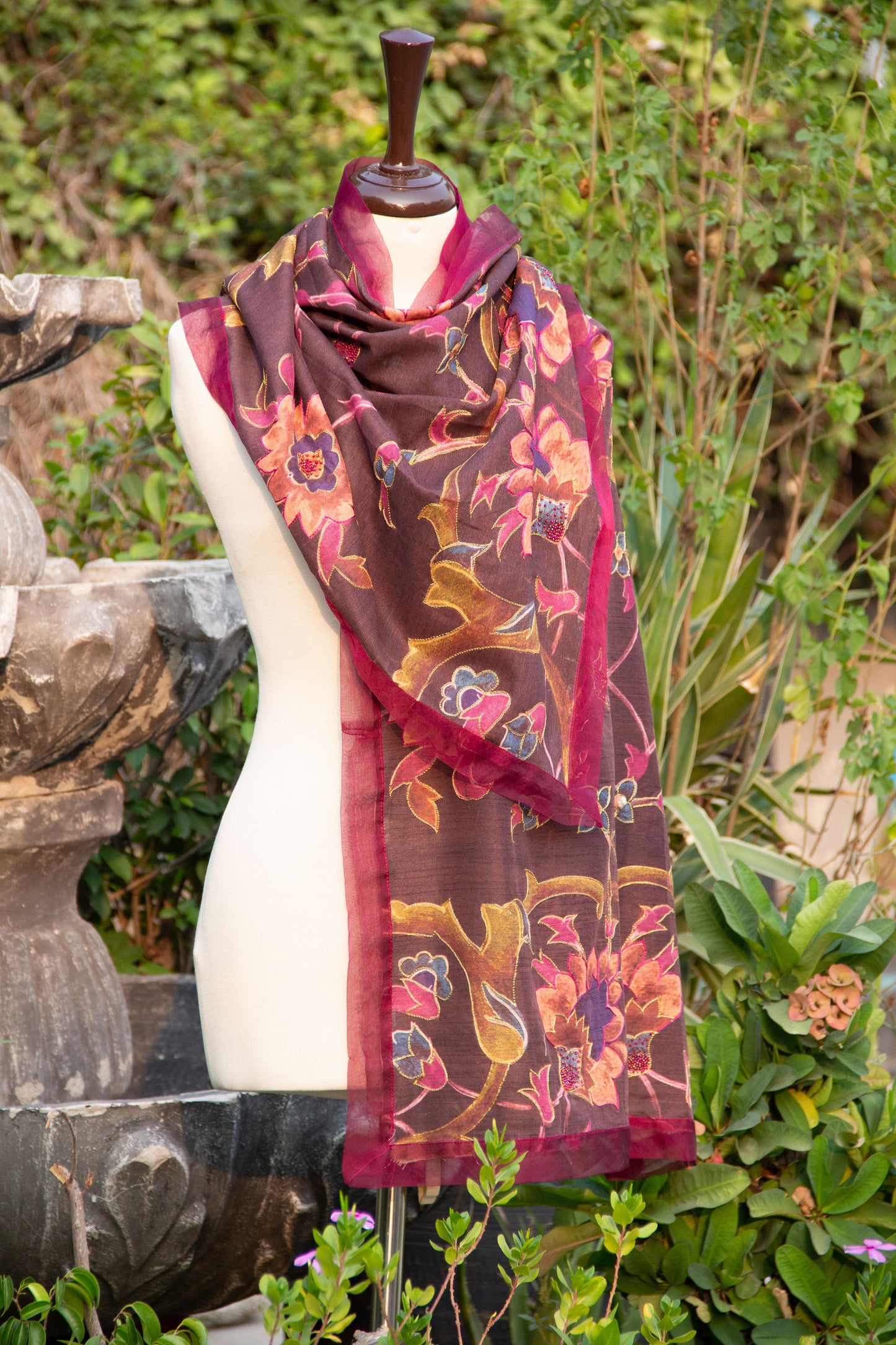 Brown Magenta Arabesque Scarf