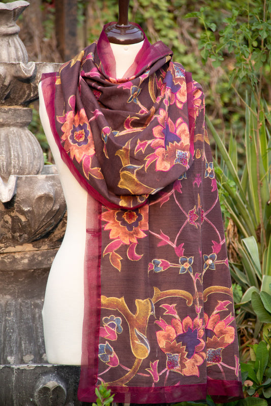 Brown Magenta Arabesque Scarf