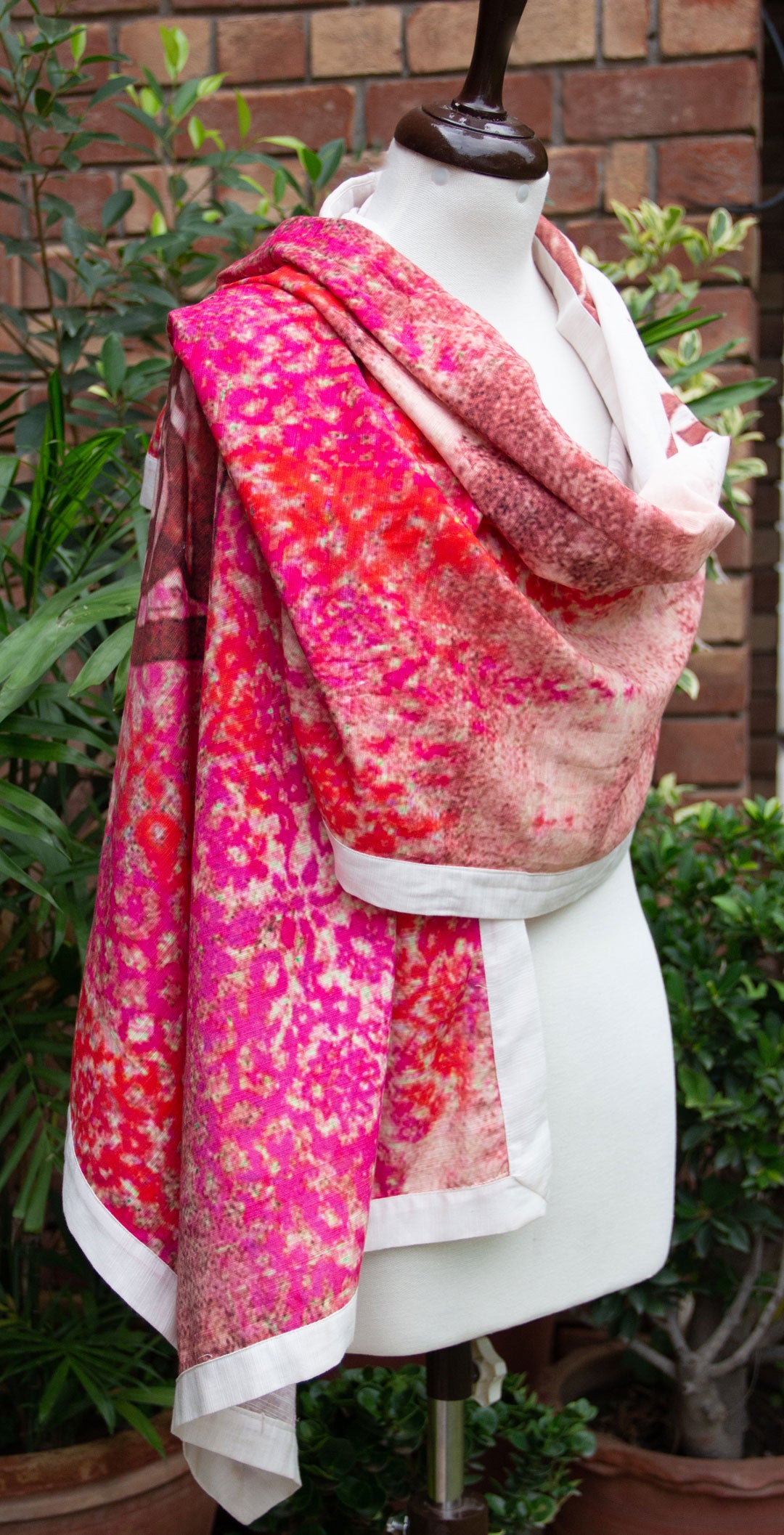 Calligraphic White Pink Scarf