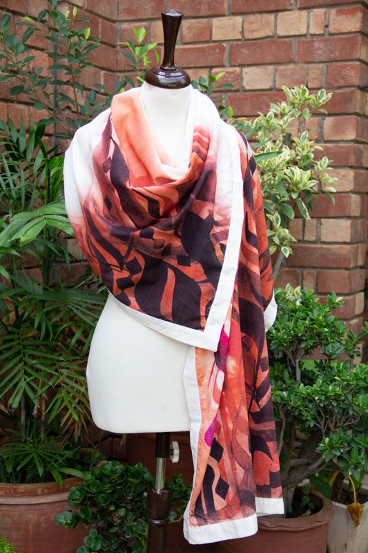 Calligraphic White orange Scarf